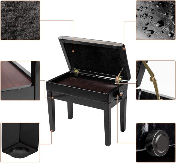 Bonnlo Black Wooden Keyboard Bench for Musicians-3