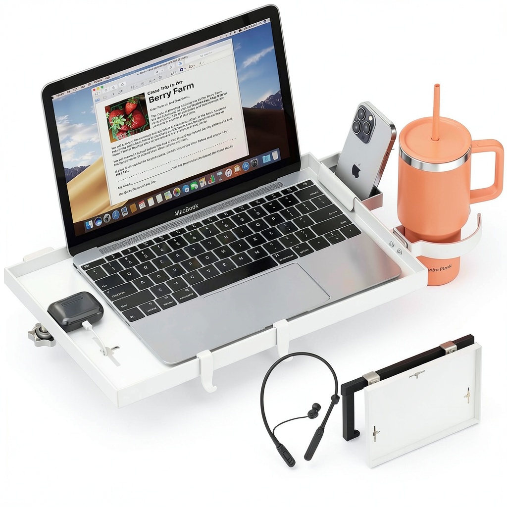 Magheo Foldable Cup & Phone Holder on a wooden desk