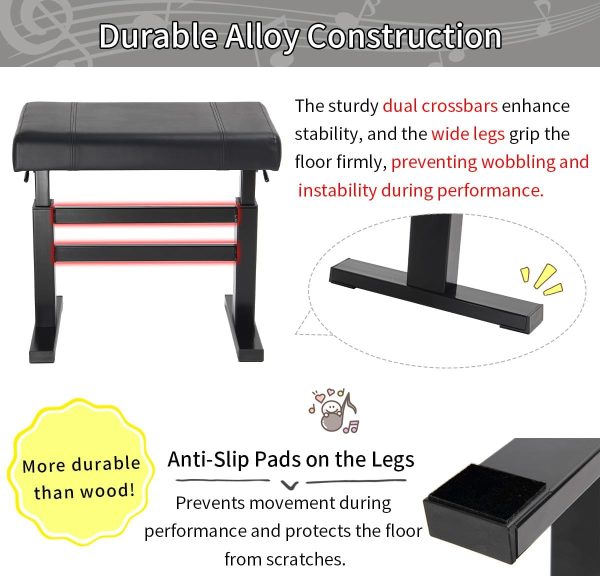 Lumizone Piano Bench A-Black Musical Instrument Furniture-5